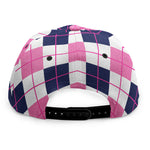 White Pink And Blue Argyle Pattern Print Snapback Cap