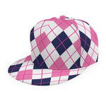 White Pink And Blue Argyle Pattern Print Snapback Cap