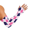 White Pink And Blue Argyle Pattern Print Sun Protection Arm Sleeves