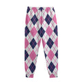 White Pink And Blue Argyle Pattern Print Sweatpants