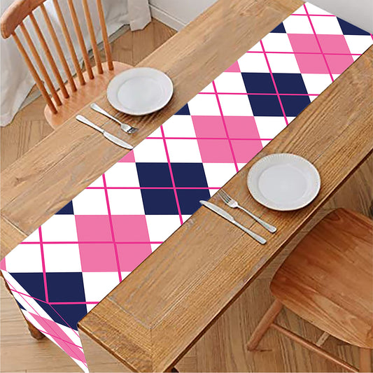 White Pink And Blue Argyle Pattern Print Table Runner