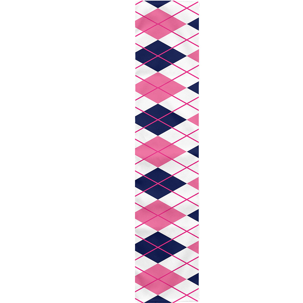 White Pink And Blue Argyle Pattern Print Table Runner