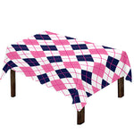 White Pink And Blue Argyle Pattern Print Tablecloth