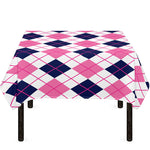 White Pink And Blue Argyle Pattern Print Tablecloth