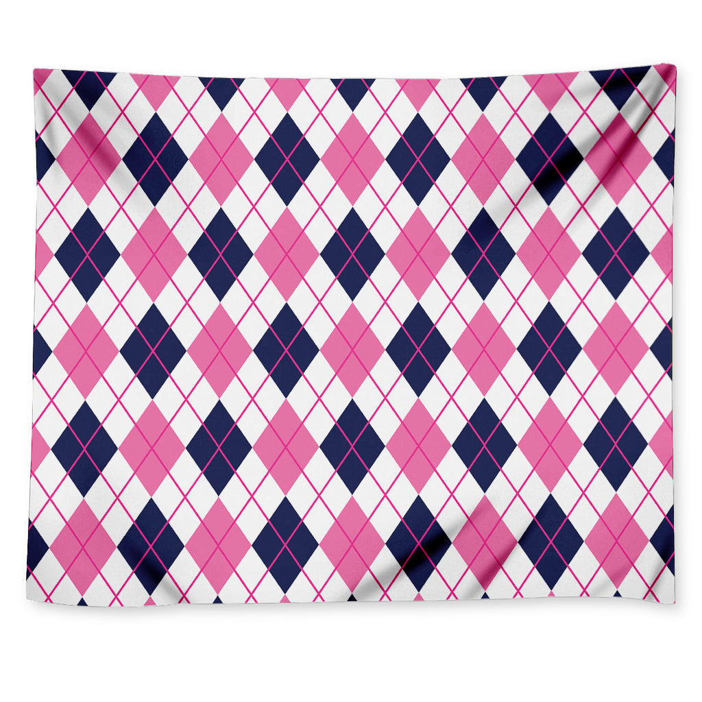 White Pink And Blue Argyle Pattern Print Tapestry
