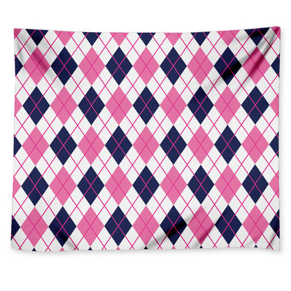 White Pink And Blue Argyle Pattern Print Tapestry