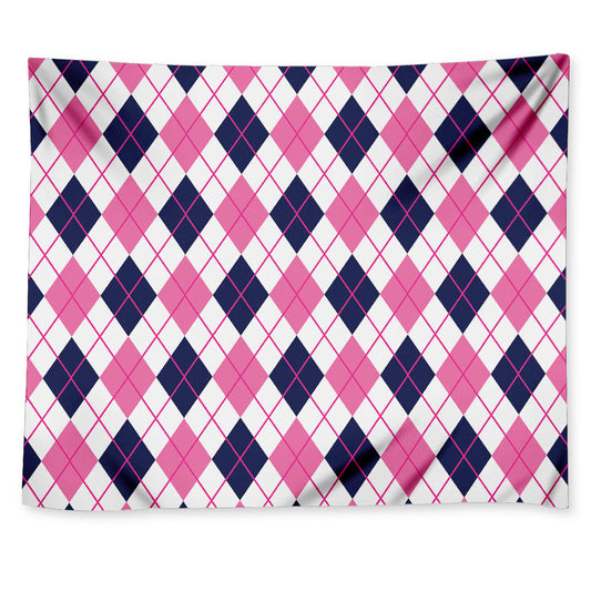 White Pink And Blue Argyle Pattern Print Tapestry
