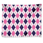 White Pink And Blue Argyle Pattern Print Tapestry