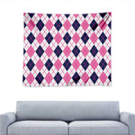 White Pink And Blue Argyle Pattern Print Tapestry