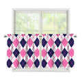 White Pink And Blue Argyle Pattern Print Tier Curtains