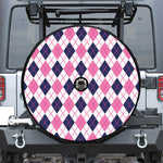 White Pink And Blue Argyle Pattern Print Tire Cover With Camera Hole