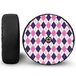 White Pink And Blue Argyle Pattern Print Tire Cover With Camera Hole