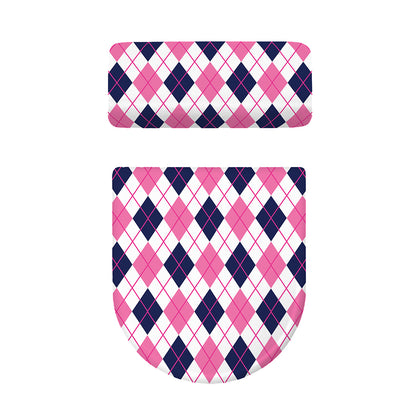 White Pink And Blue Argyle Pattern Print Toilet Lid And Tank Cover Set