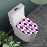 White Pink And Blue Argyle Pattern Print Toilet Lid Cover