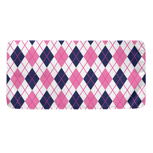 White Pink And Blue Argyle Pattern Print Towel