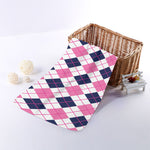 White Pink And Blue Argyle Pattern Print Towel
