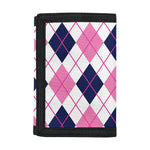 White Pink And Blue Argyle Pattern Print Trifold Wallet