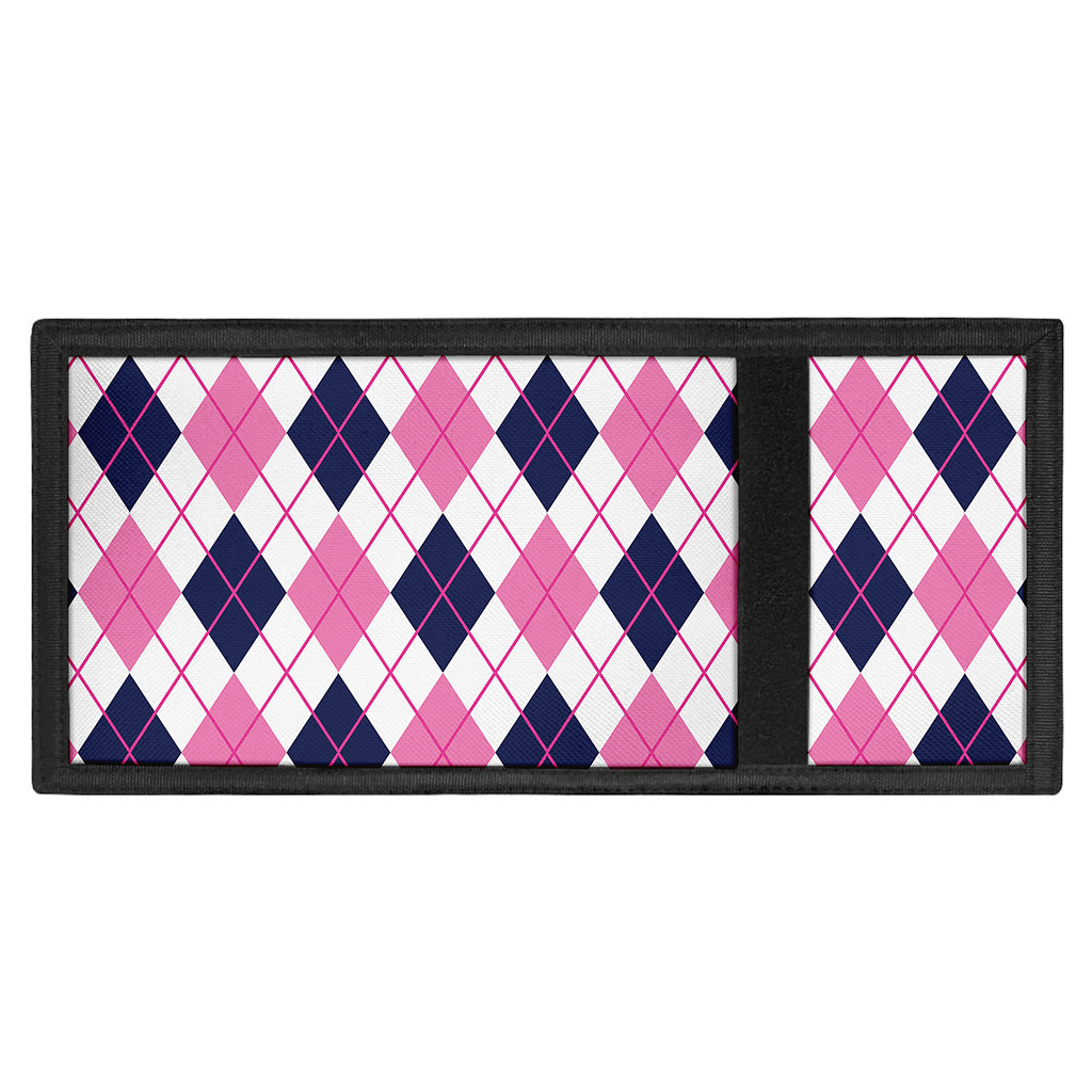 White Pink And Blue Argyle Pattern Print Trifold Wallet