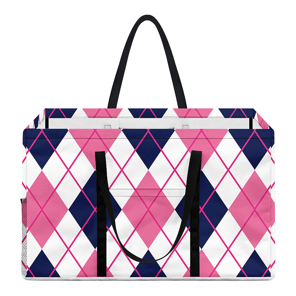 White Pink And Blue Argyle Pattern Print Utility Tote Bag