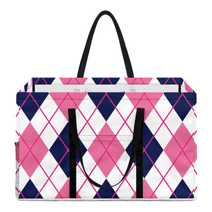 White Pink And Blue Argyle Pattern Print Utility Tote Bag