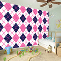 White Pink And Blue Argyle Pattern Print Wall Sticker