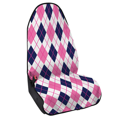 White Pink And Blue Argyle Pattern Print Waterproof Car Seat Cover