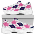 White Pink And Blue Argyle Pattern Print White Chunky Shoes