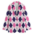 White Pink And Blue Argyle Pattern Print Women's Blazer