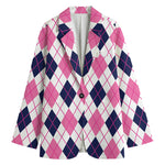White Pink And Blue Argyle Pattern Print Women's Blazer
