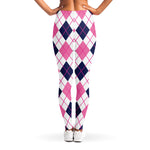 White Pink And Blue Argyle Pattern Print Women's Leggings
