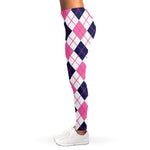 White Pink And Blue Argyle Pattern Print Women's Leggings