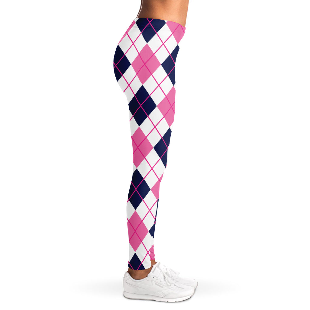 White Pink And Blue Argyle Pattern Print Women's Leggings
