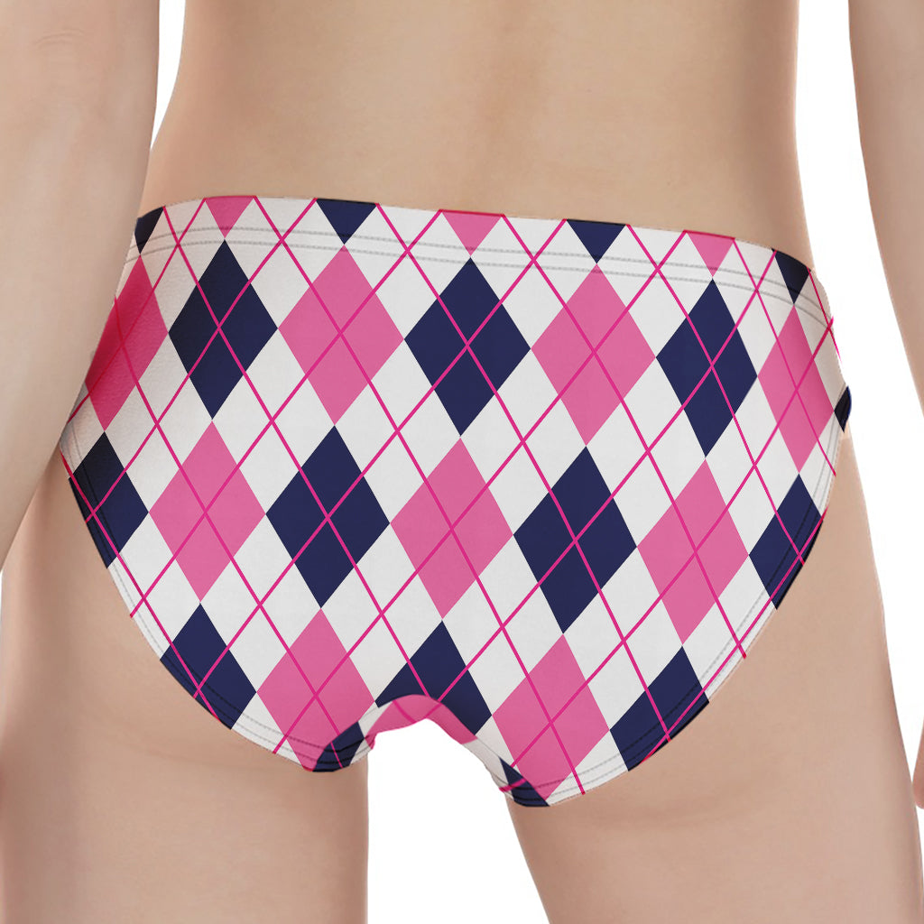 White Pink And Blue Argyle Pattern Print Women's Panties