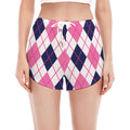 White Pink And Blue Argyle Pattern Print Women's Split Running Shorts