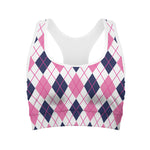 White Pink And Blue Argyle Pattern Print Women's Sports Bra