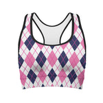 White Pink And Blue Argyle Pattern Print Women's Sports Bra