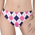 White Pink And Blue Argyle Pattern Print Women's Thong