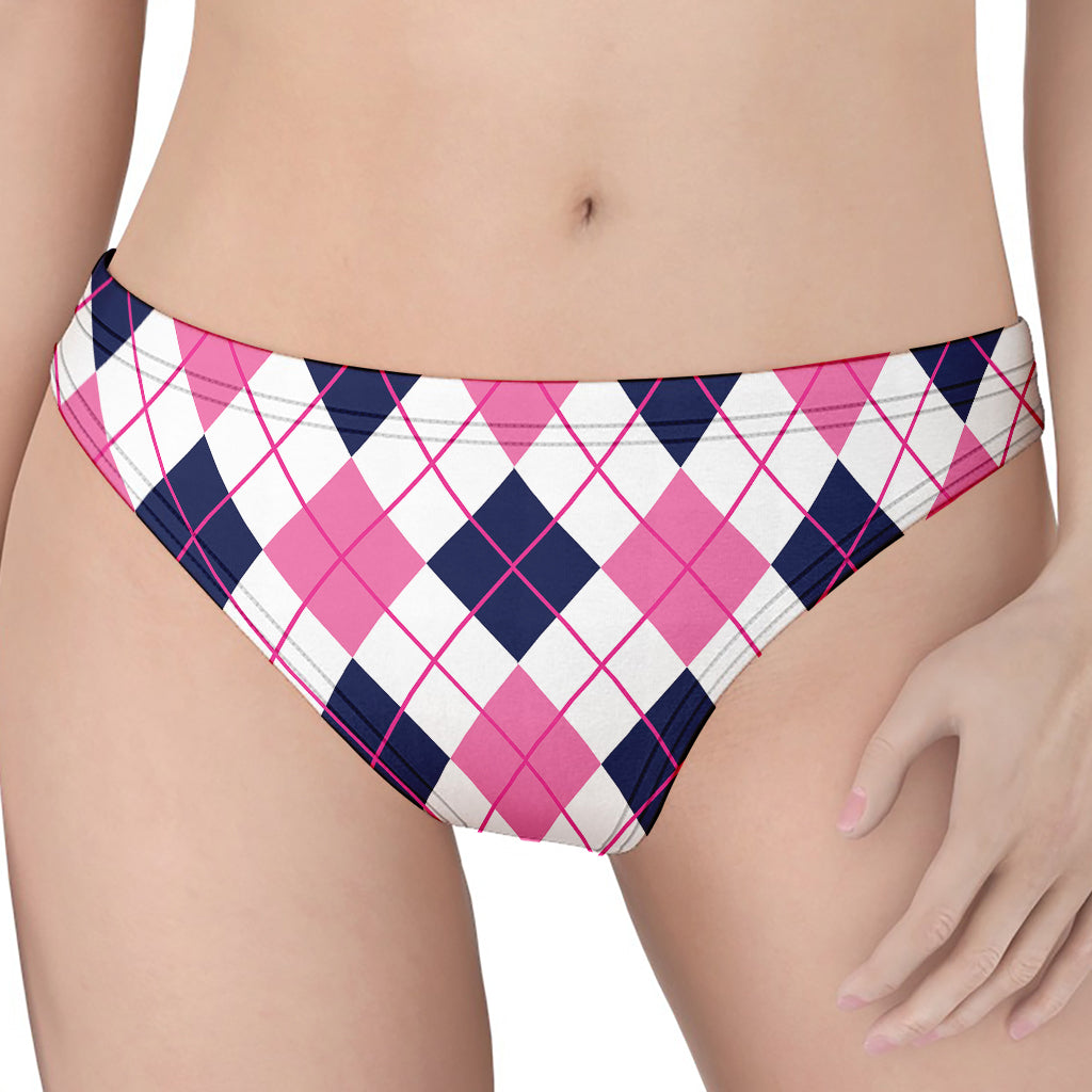 White Pink And Blue Argyle Pattern Print Women's Thong