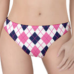 White Pink And Blue Argyle Pattern Print Women's Thong