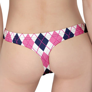 White Pink And Blue Argyle Pattern Print Women's Thong