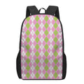 White Pink And Green Argyle Print 17 Inch Backpack