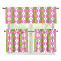 White Pink And Green Argyle Print 3 Piece Kitchen Curtains