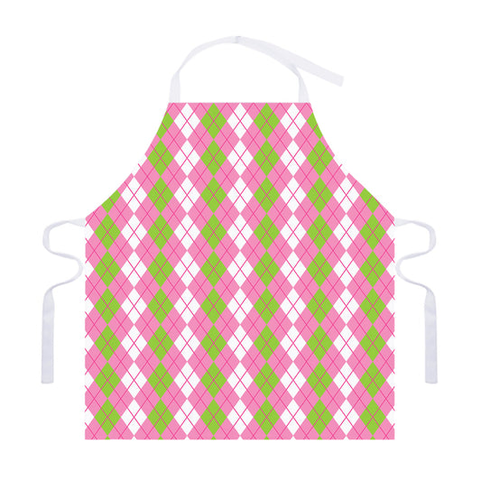 White Pink And Green Argyle Print Adjustable Apron
