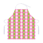 White Pink And Green Argyle Print Adjustable Apron