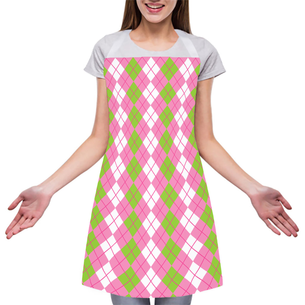 White Pink And Green Argyle Print Adjustable Apron