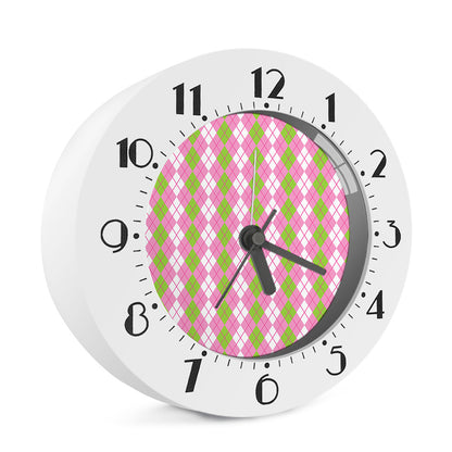 White Pink And Green Argyle Print Alarm Clock