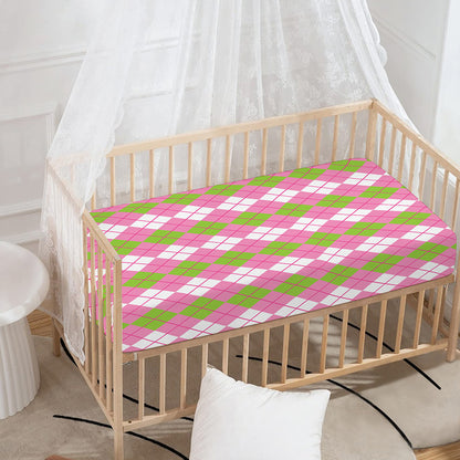 White Pink And Green Argyle Print Baby Crib Sheet