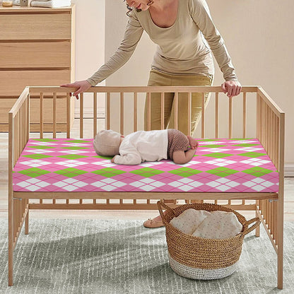 White Pink And Green Argyle Print Baby Crib Sheet