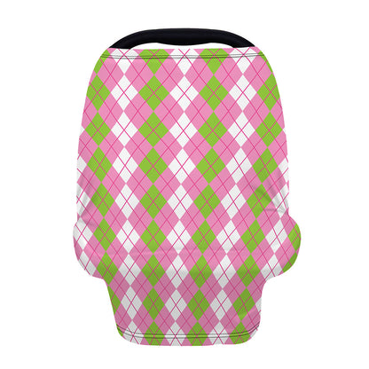 White Pink And Green Argyle Print Baby Seat Cover