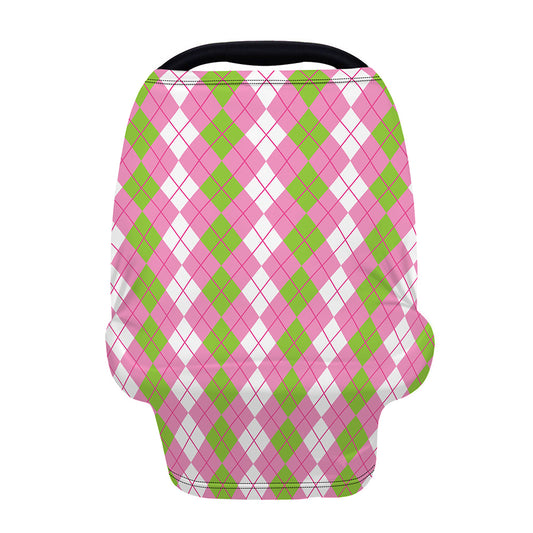 White Pink And Green Argyle Print Baby Seat Cover
